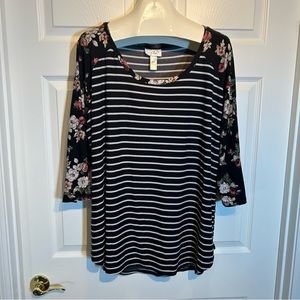 Just Be Floral Striped Baseball Tee